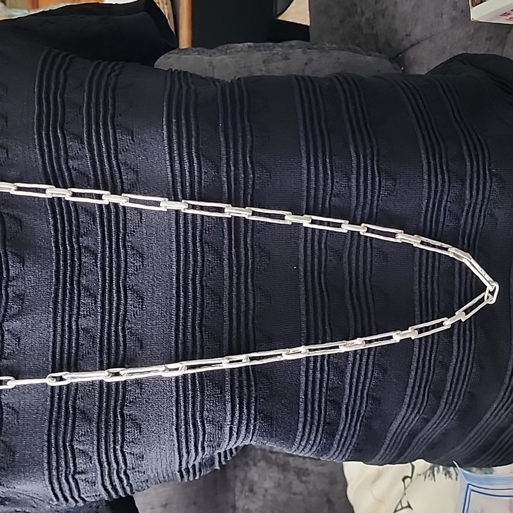White Wash Enamel Paperclip Style Necklace Extra Long 40 Inches